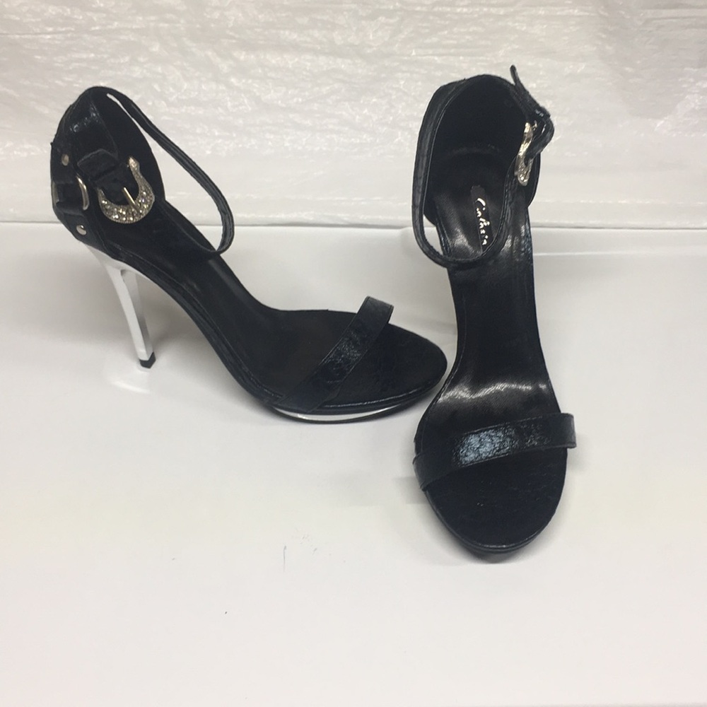 Celeste Black sandal with faux diamond strap